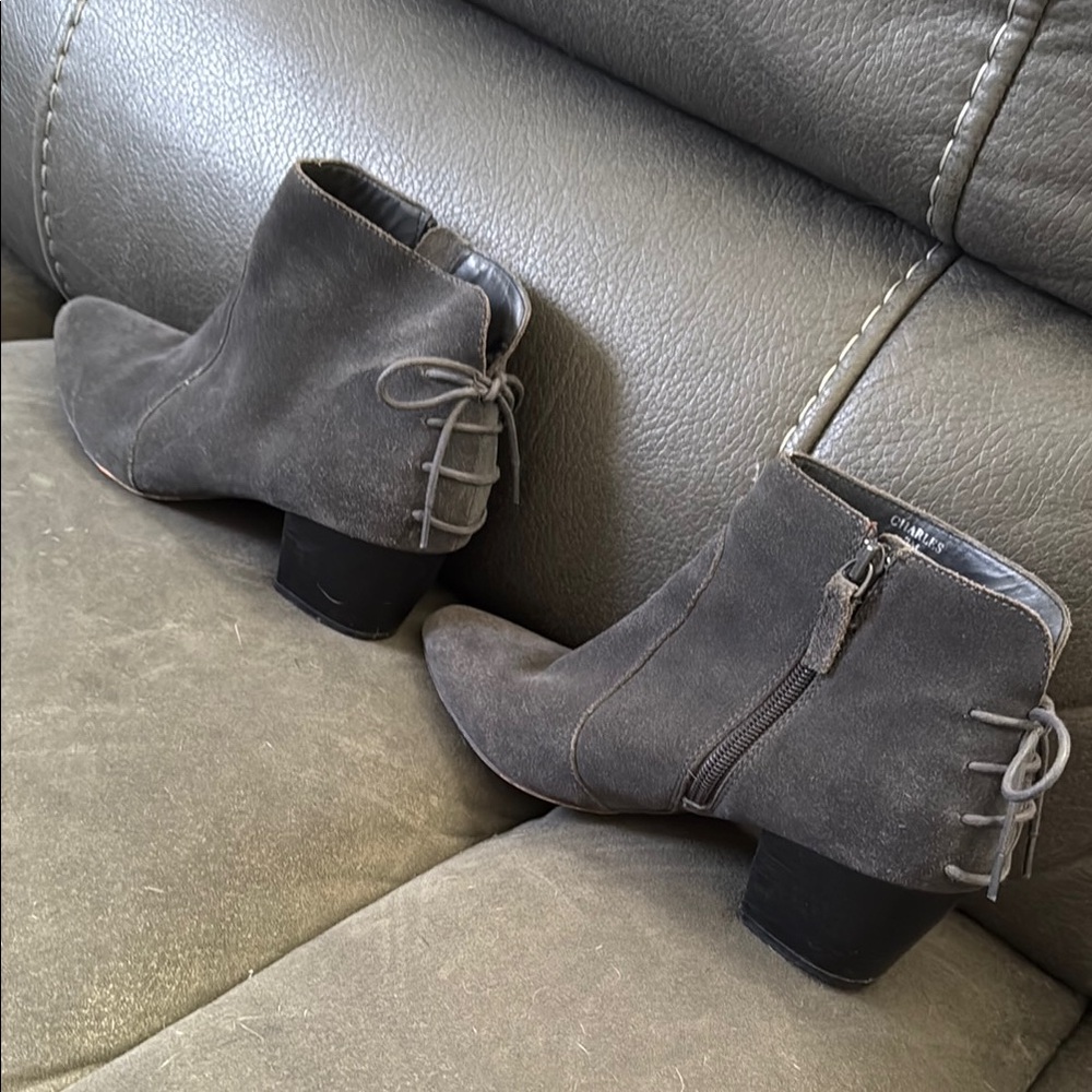 Gray Ankle Boots with Block Heel